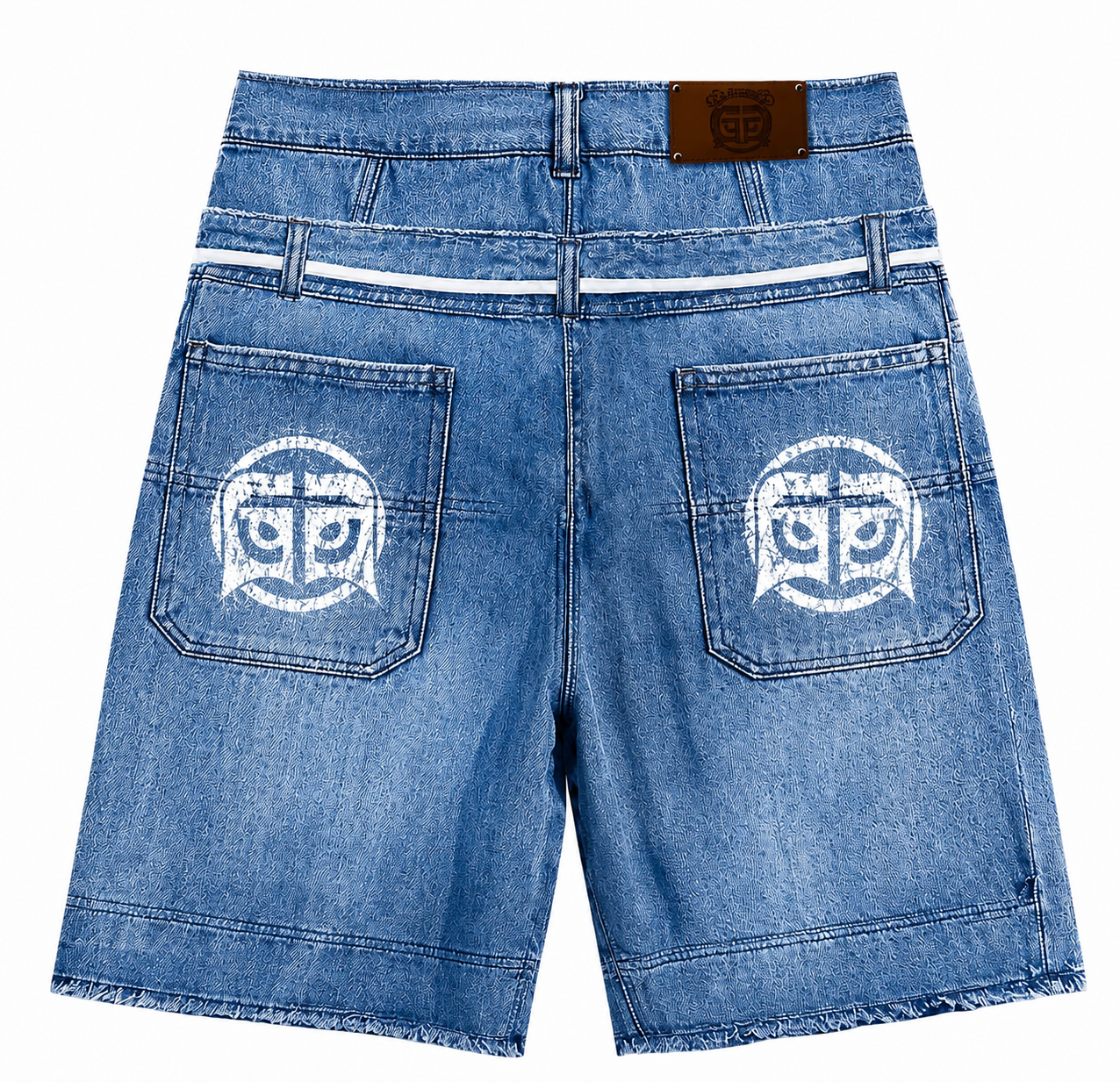 Shorts Denim `Patches' -Double Waistband |Blue Jeans