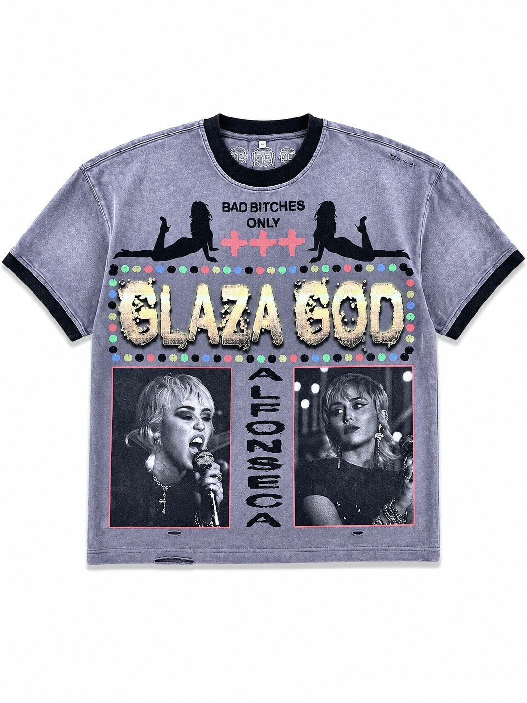 Cute - Distressed Acid Wash Oversized Tee -GRAY 01