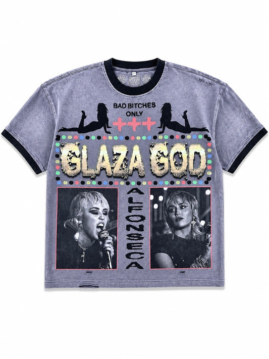 Cute - Distressed Acid Wash Oversized Tee -GRAY 01